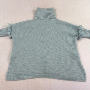 Maison Pholya‎ Womens S Light Blue Mohair Turtleneck Sweater Fringe Quiet Luxury